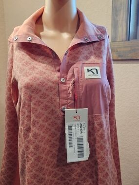Kari Traa Women’s Snap Neck Pullover Pink Nordic Print Fleece NWT